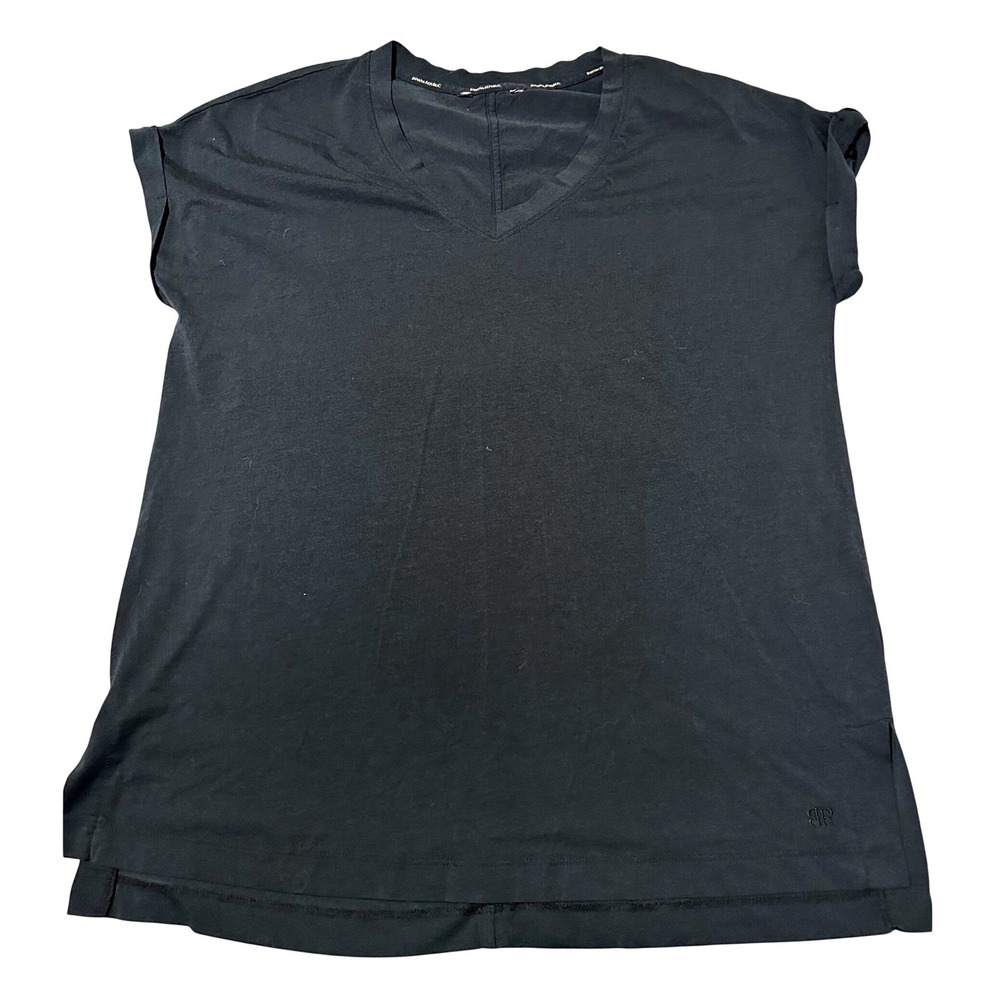 Banana Republic Womens Black V-Neck Rolled Cap Sleeve T-Shirt Top Size Medium